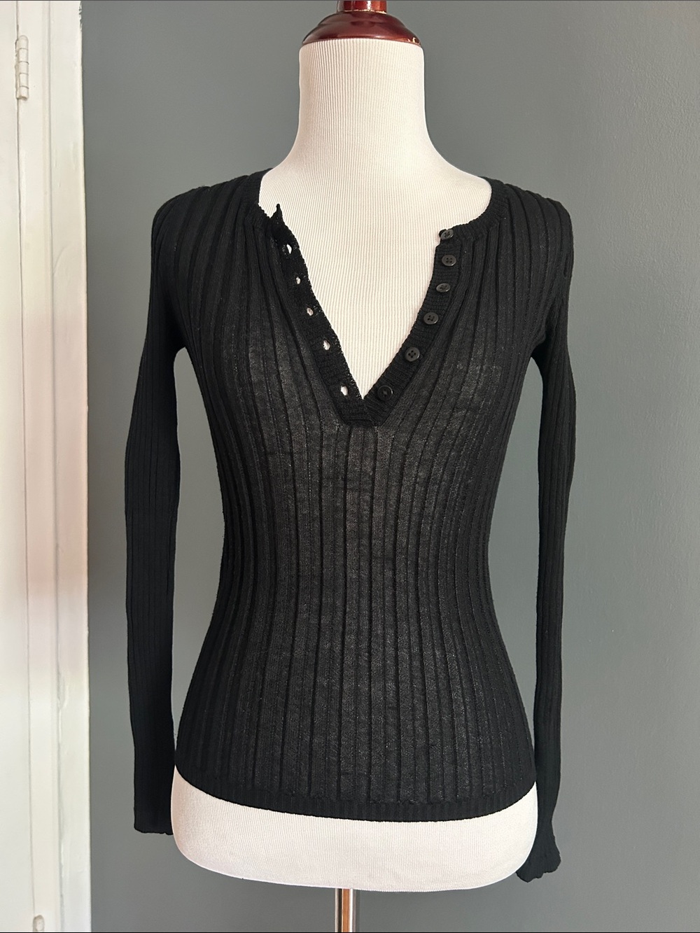 DKNY Black Classic Ribbed Long Sleeve Top